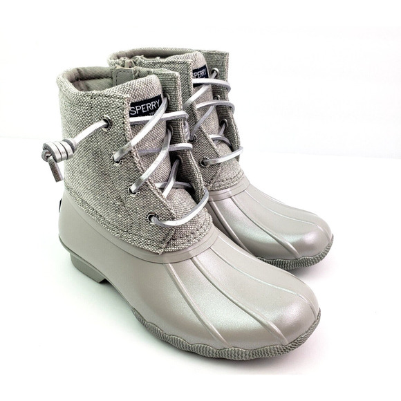 Sperry Top Sider Saltwater Youth Girls Sz 3Y Silver Waterproof Duck Boots - Picture 1 of 13